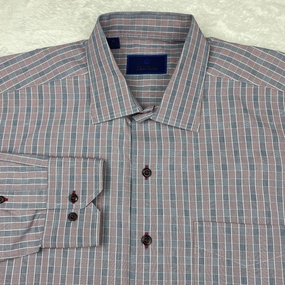 David Donahue Other - David Donahue Men's XL Dress Shirt Pink Gray Check Long Sleeve